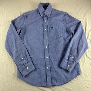 American Eagles Classic Fit Shirt Mens S Blue Long Sleeve Button Up Preppy Top